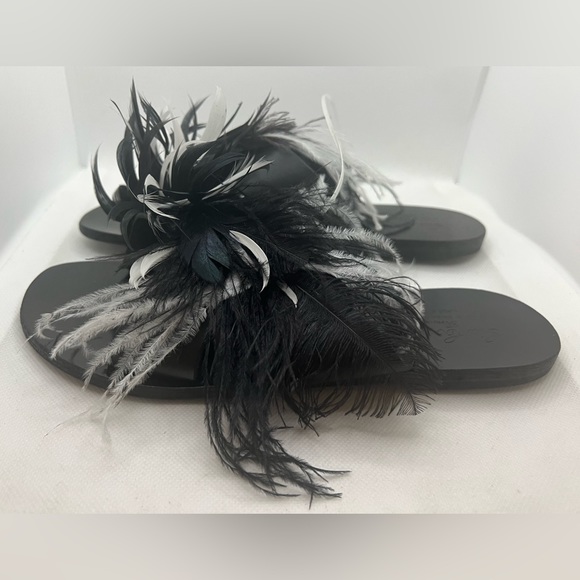 GIA COUTURE Women’s Black Leather Feathers Sandals Slippers SZ 38 New Authentic - Picture 7 of 10